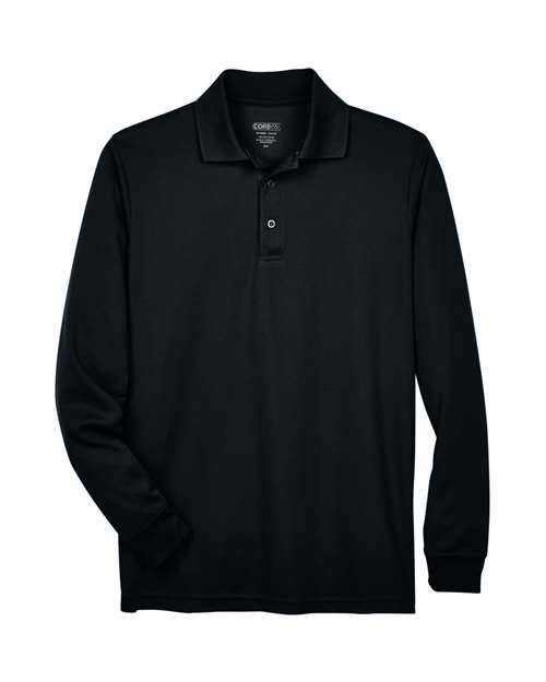 CORE365 88192 Black long-sleeve polo - Front view