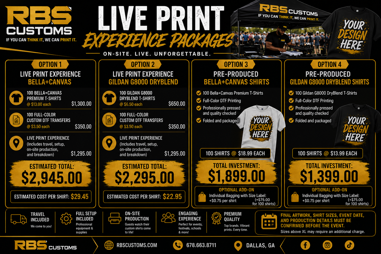 Live Event T-Shirt Printing Packages